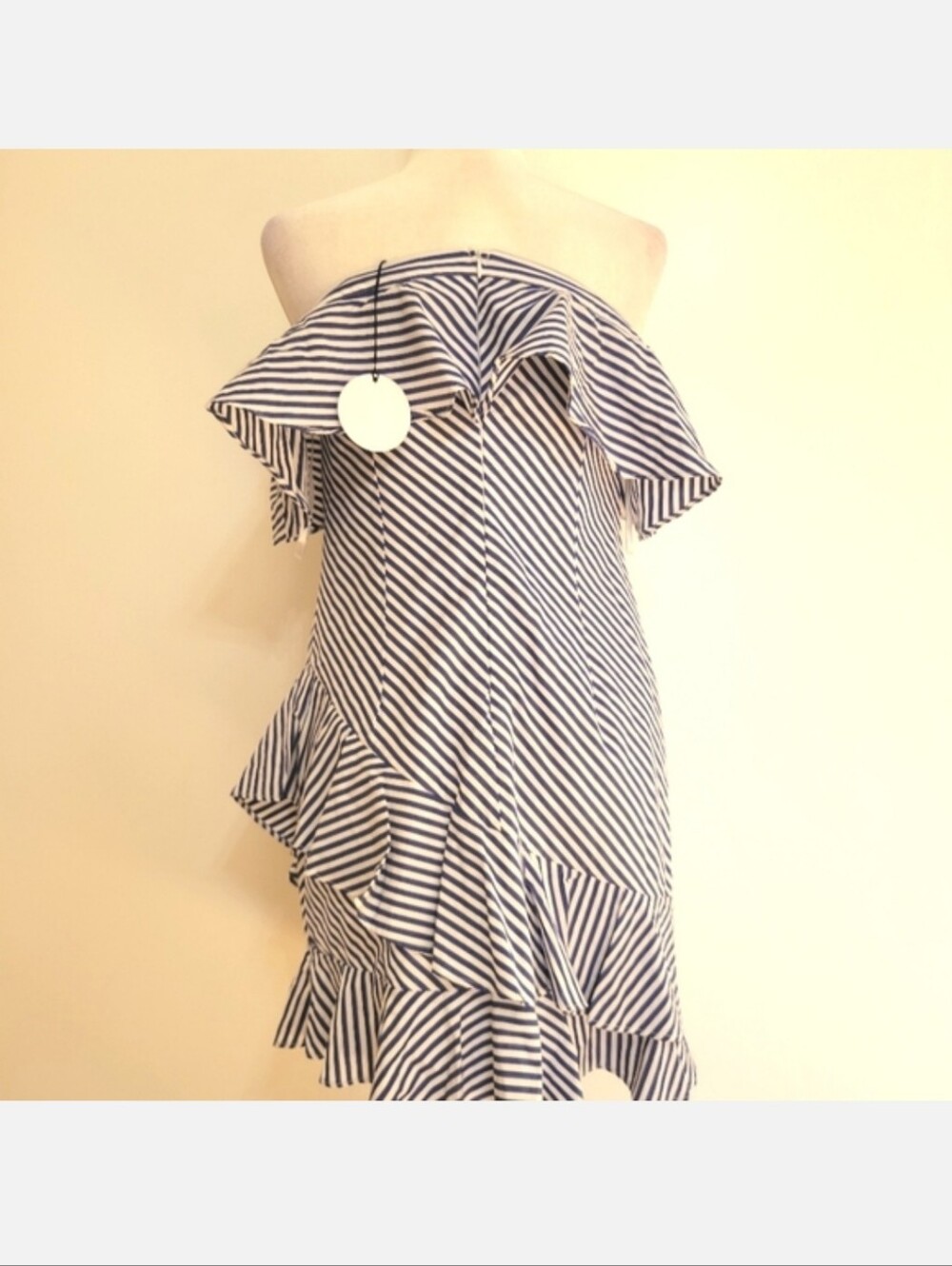 NWT! About US Boutique Nautical Striped Off-Shoulder Ruffle Dress - Blue & White - Picture 2 of 6